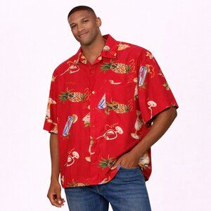 Cherokee Hawaiian shirt tropical vacation Red Size M